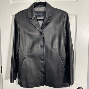 Reaction Kenneth Cole size L leather jacket, black, lined, button up, fitted